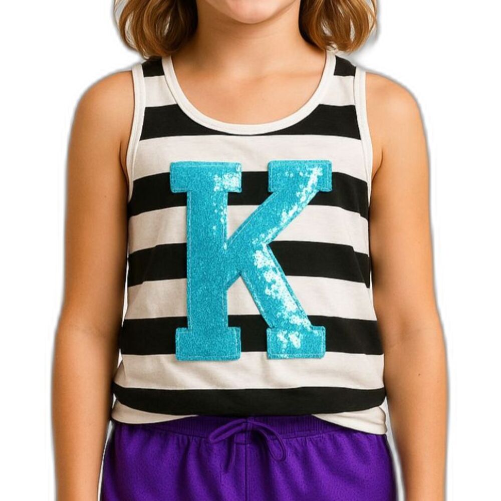 🔥 5 for $30 🔥 Justice Girls Initial “K” Sequin Graphic Tank Top | Size 8/10